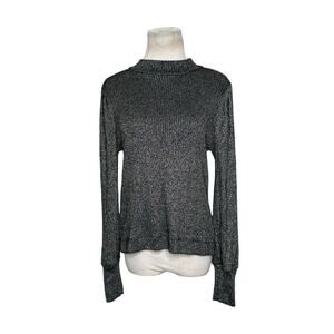 Loft black metallic gold threads long sleeves sweater size Small